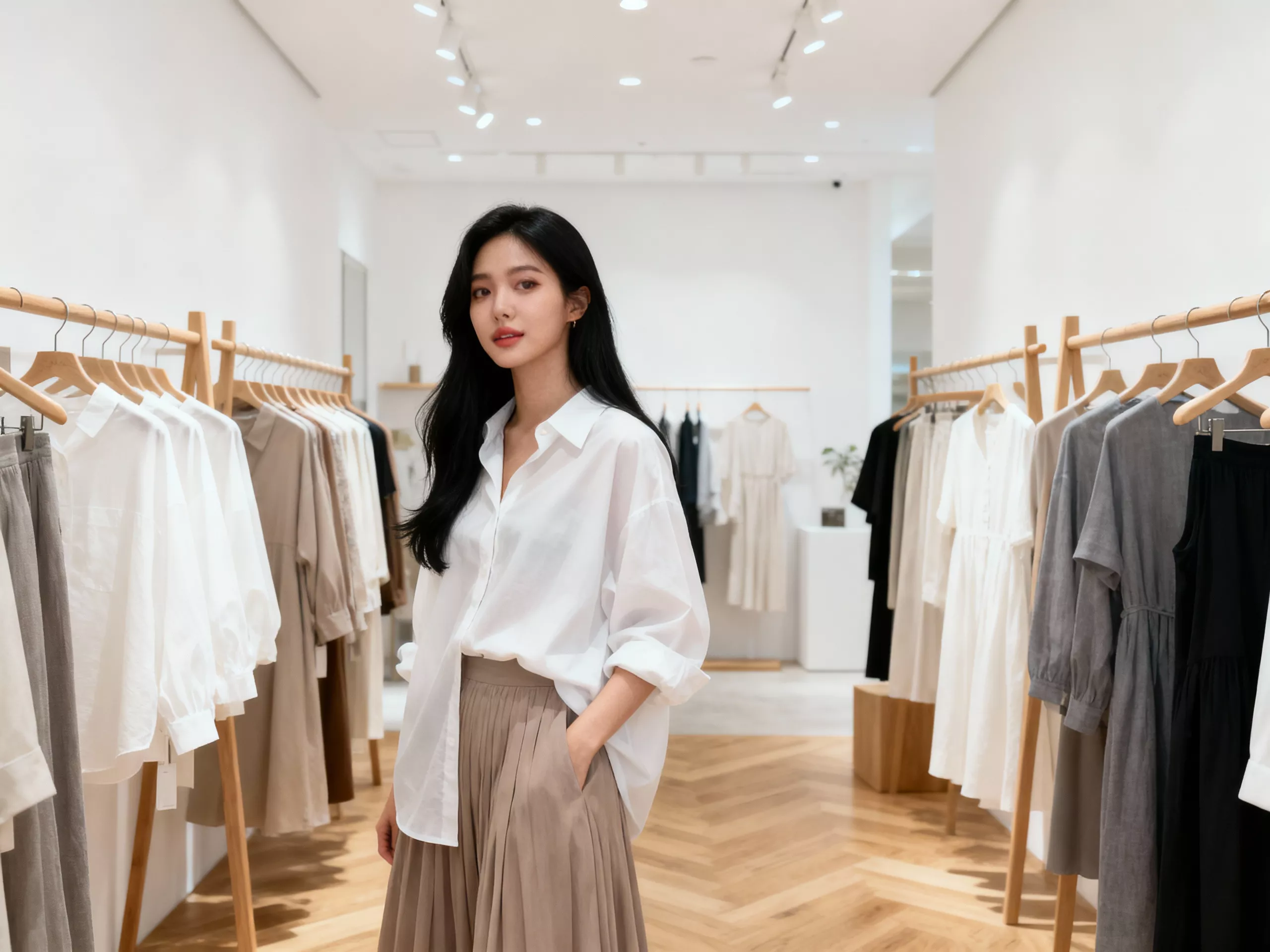 แฟชั่นเกาหลีสไตล์โมเดิร์นในร้านค้าสไตล์เกาหลี