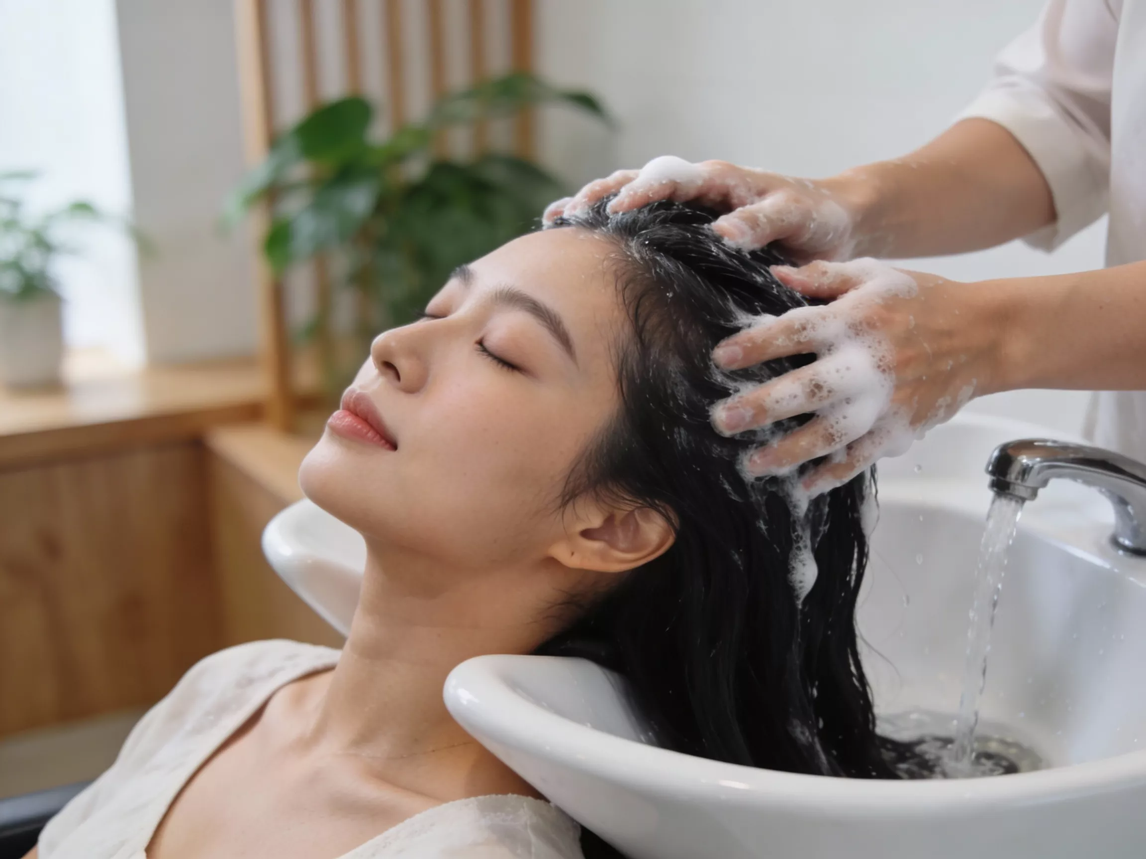 สระผมด้วยแชมพูที่มีส่วนผสมบำรุงหนังศีรษะและลดผมร่วง ควรเลือกแชมพูที่มีส่วนผสมของ Peptide, Biotin, Panthenol หรือสารสกัดจากสมุนไพรที่ช่วยบำรุงรากผม