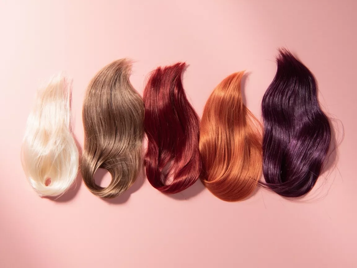 Colored hair swatches showing color protection