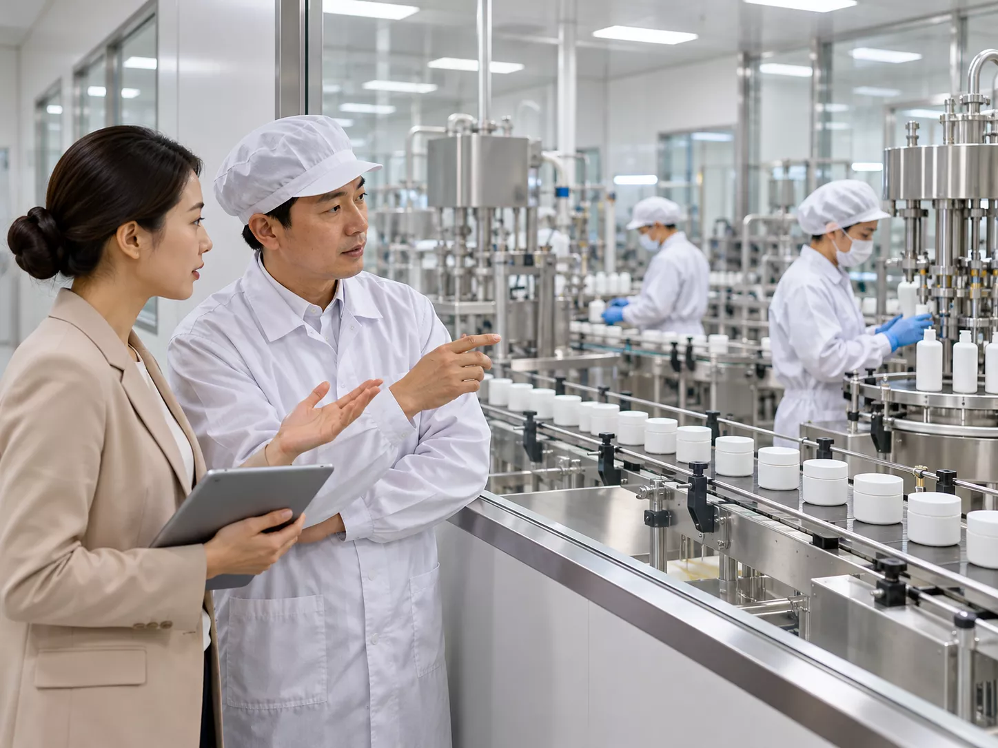 ตัวแทน OEM เกาหลี ภาพจำลองการติดตามขั้นตอนผลิตในโรงงานเครื่องสำอาง